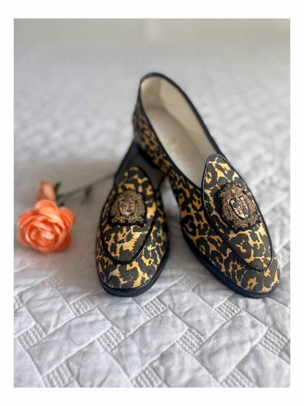 Belgian Shoes Leopard Print Crest Loafers Flats Made in Belgium Women’s 7.5
